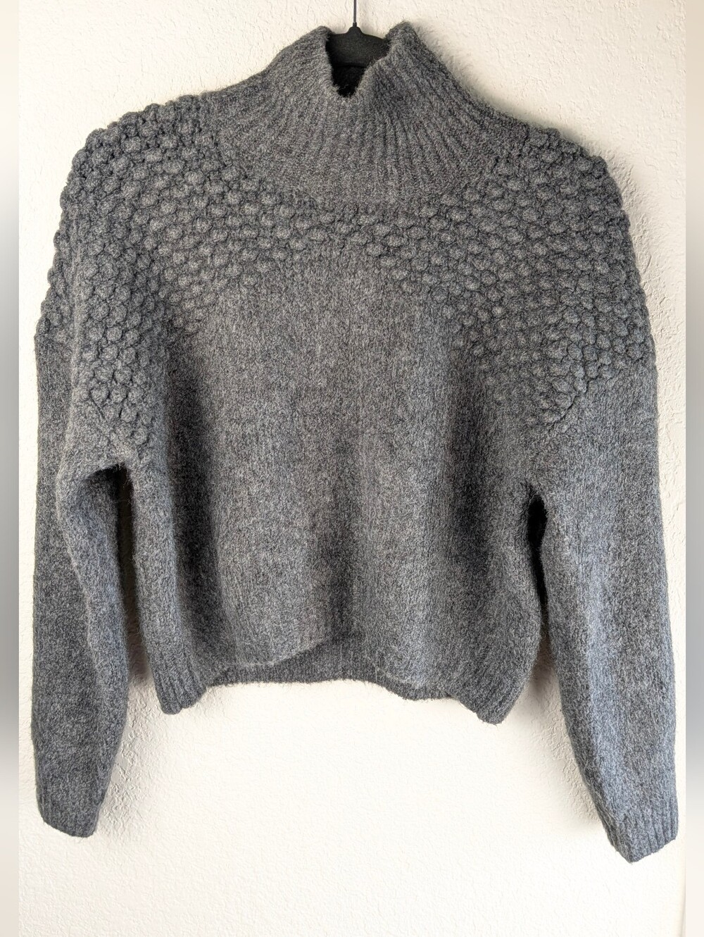 Free People Bradley Bobble Sweater M Charcoal Cropped Long Sleeve Soft Cozy Chic